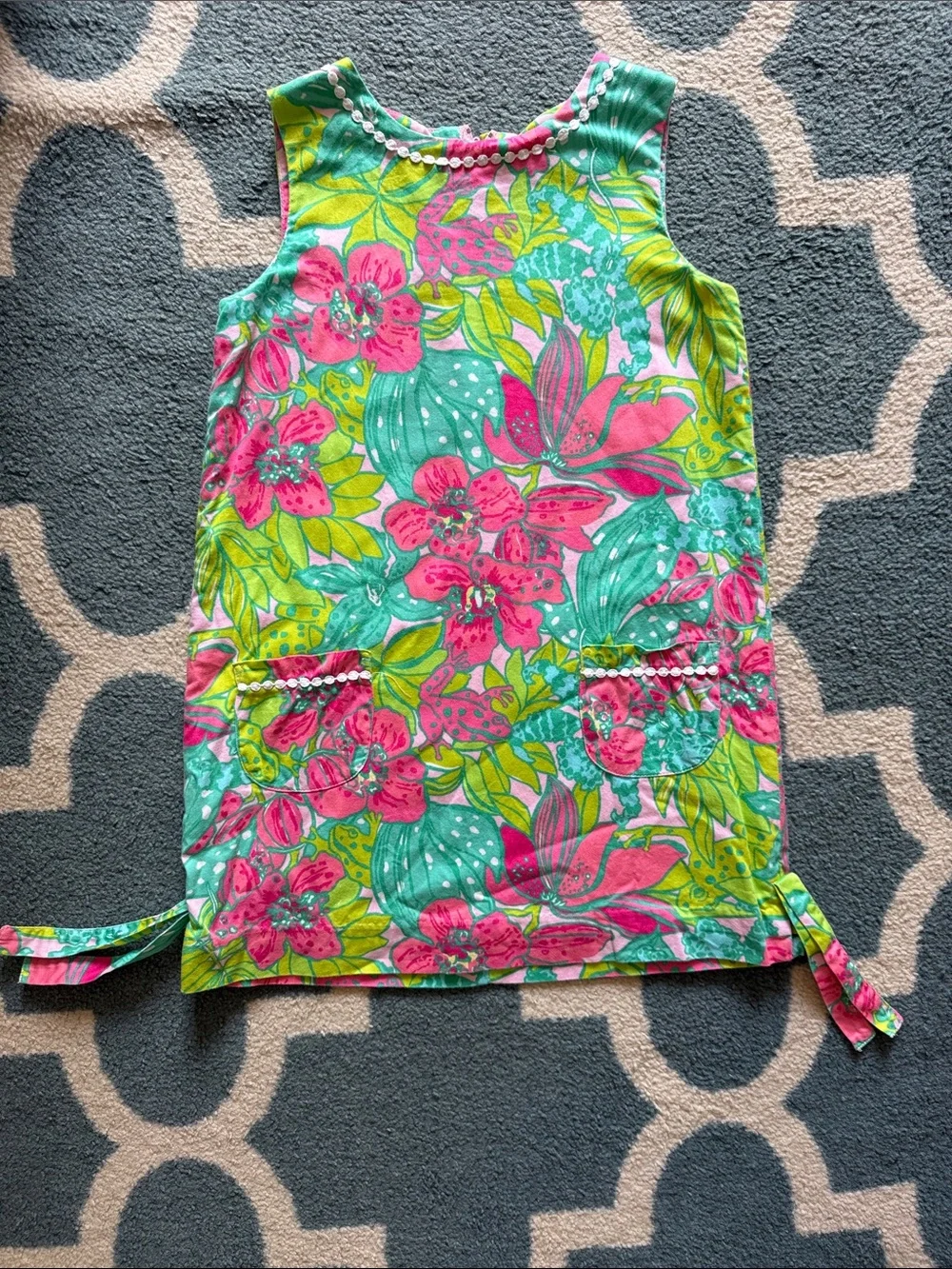 EUC Pink Label Lilly Pulitzer Girls Floral Shift Dress in Pink & Green